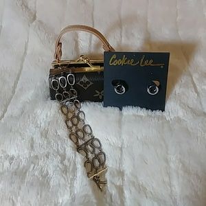 COOKIE LEE SILVER TONE EARRINGS AND BRACELET